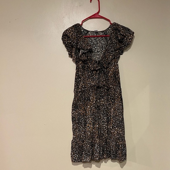 Old Navy Mini Dress Womens Medium Brown Leopard Print Cinched Ruffle-Trim - Picture 3 of 10